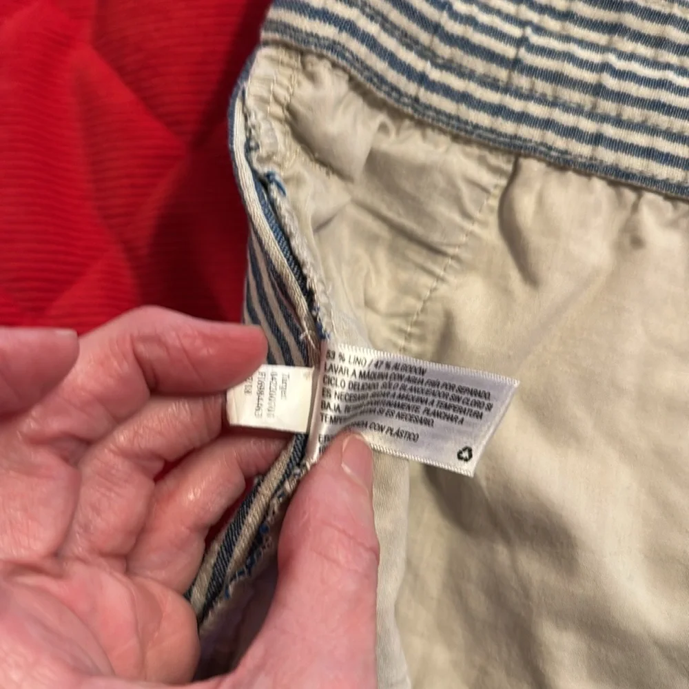 Goodfellow Shorts Blue Striped Linen & Cotton Pockets Front & Back